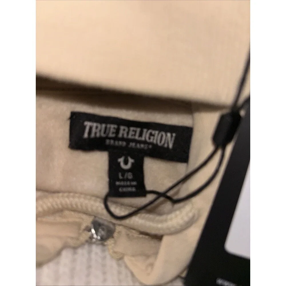 New True Religion Overlap Buddha Zip Hoodie Fog/Beige Color Size L Retail $119